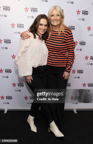 Jayne Middlemiss and Gaby Roslin pose in the press room at Virgin Radio presents the "Big Thank You Tour" at the OVO Arena Wembley on April 28, 2022...