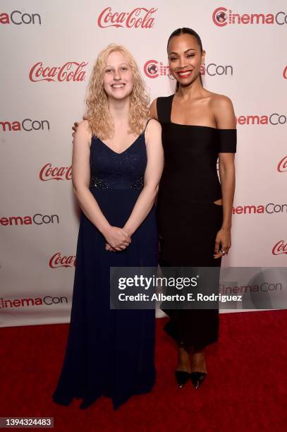 Anna McClanahan and Zoe Saldaña attend The CinemaCon Big Screen Achievement Awards Brought to you by The Coca-Cola Company at OMNIA Nightclub at...