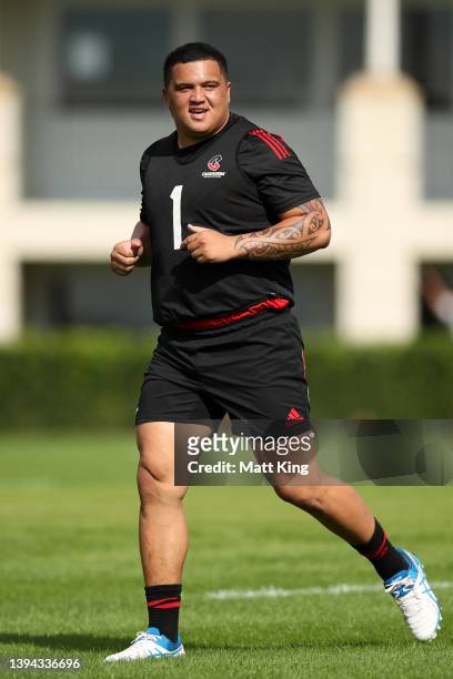 Tamaiti Williams warms up during a Crusaders Super Rugby training session at Scot's College on April 29, 2022 in Sydney, Australia.