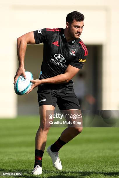 David Havili runs with the ball during a Crusaders Super Rugby training session at Scot's College on April 29, 2022 in Sydney, Australia.