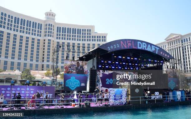 View of the 2022 NFL Draft Stage at the Bellagio Hotel & Casino on April 28, 2022 in Las Vegas, Nevada.