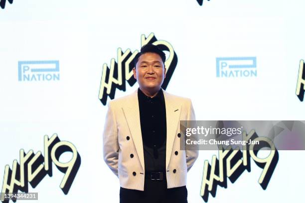 Singer PSY attends the press conference of his new album "Psy 9th" at Fairmont Ambassador Hotel on April 29, 2022 in Seoul, South Korea....