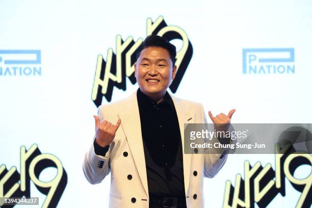 Singer PSY attends the press conference of his new album "Psy 9th" at Fairmont Ambassador Hotel on April 29, 2022 in Seoul, South Korea....