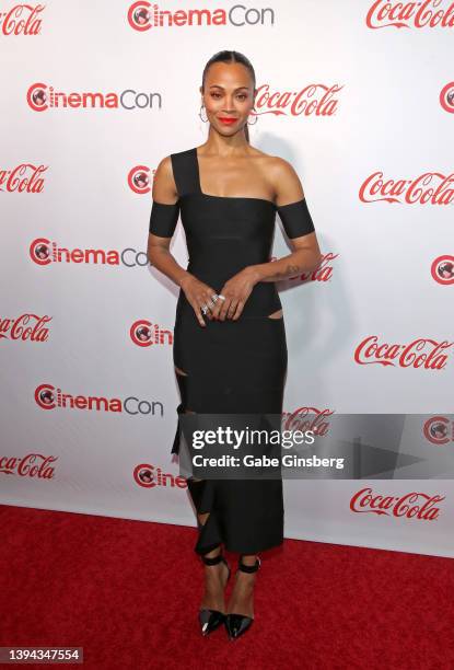 Recipient of the "CinemaCon Star of the Year" award actress Zoe Saldana attends the CinemaCon Big Screen Achievement Awards at Omnia Nightclub during...