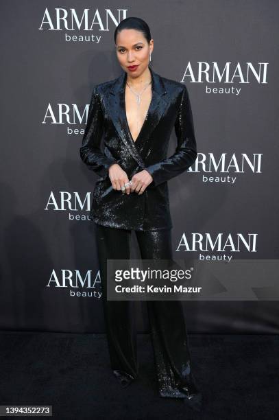 Jurnee Smollett attends Armani Beauty Celebrates Tessa Thompson on April 28, 2022 in Culver City, California.