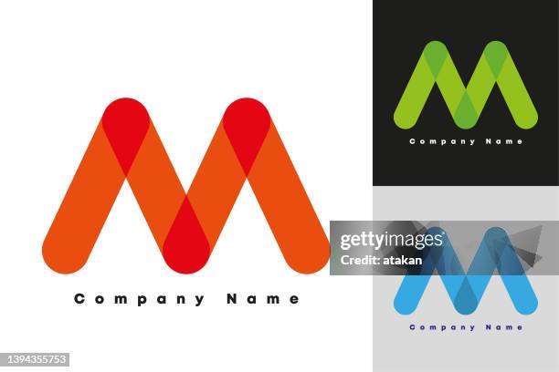 ilustraciones, imágenes clip art, dibujos animados e iconos de stock de colorido diseño de logotipo vectorial de letra m - letra m