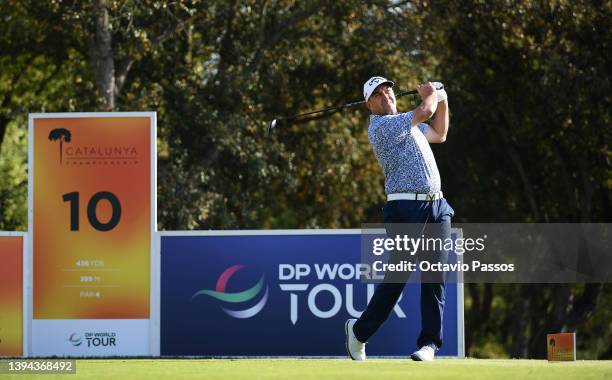 Darren Fichardt of South Africa tees off on the 10th hole during Day Two of the Catalunya Championship at Stadium Course, PGA Catalunya Golf and...