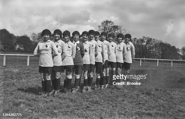 Players of the French women's soccer team at at a training session before their first international match against the English team Dick, Kerr Ladies...