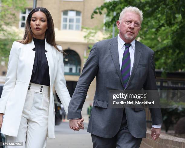 Boris Becker and Lilian de Carvalho arriving at Southwark Crown Court on April 29, 2022 in London, England. Six-time Grand Slam Tennis Champion Boris...