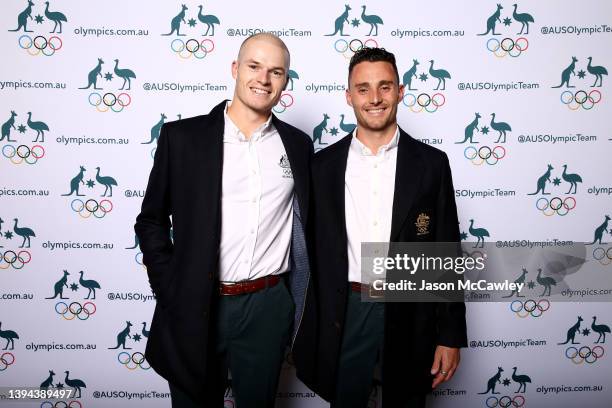 Brodie Summers and James Matheson arrive ahead of the Australian 2022 Winter Olympic Games Team Welcome Home function at the Chinese Garden of...