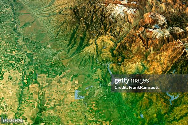 vista topografica 3d dell'immagine satellitare della contea di butte - topografia foto e immagini stock