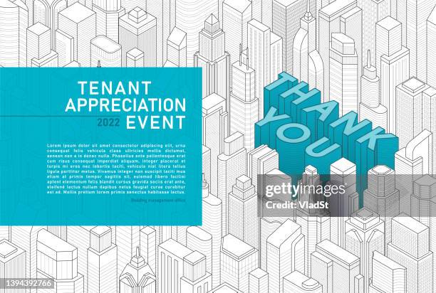 bildbanksillustrationer, clip art samt tecknat material och ikoner med commercial real estate tenant appreciation event newsletter thank you note card - tacksamhet