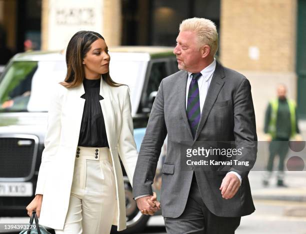 Boris Becker appears at Southwark Crown Court with partner Lilian de Carvalho Monteiro on April 29, 2022 in London, England. Six-time Grand Slam...