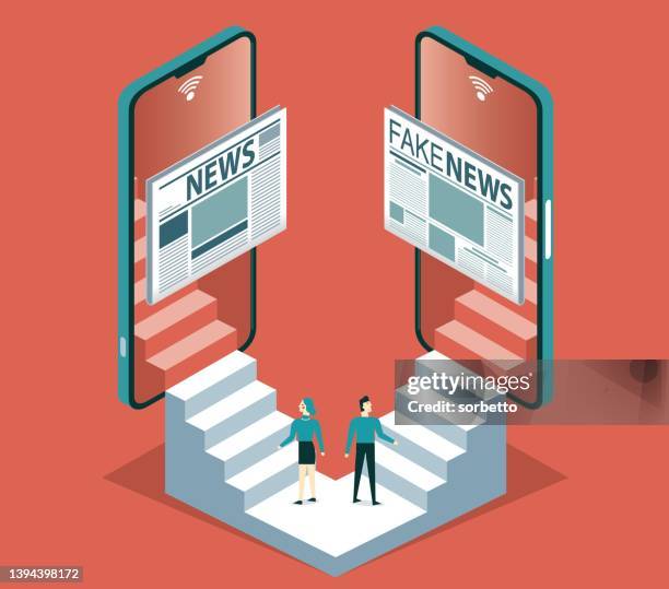 facts versus fake news - business people - versus stock illustrations
