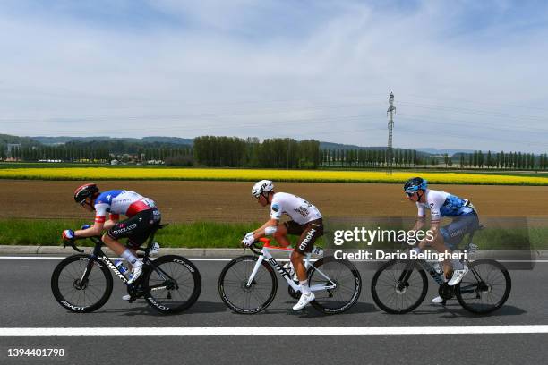 Rémi Cavagna of France and Team Quick-Step - Alpha Vinyl, Nans Peters of France and AG2R Citroen Team and Krists Neilands of Latvia and Team Israel -...