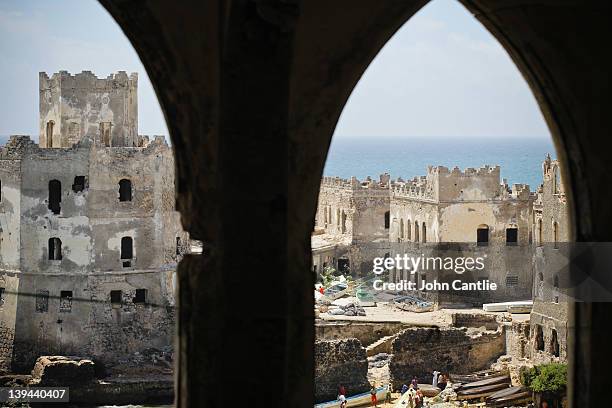 View, from the remains of the Urubha hotel, over the old fishing port on February 20, 2012 in Mogadishu, Somalia. As operations against Al Shabaab...