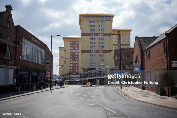 General view of Wakefield City centre as Labour's Shadow Chancellor Rachel Reeves takes part in a campaign event for local elections on April 29,...