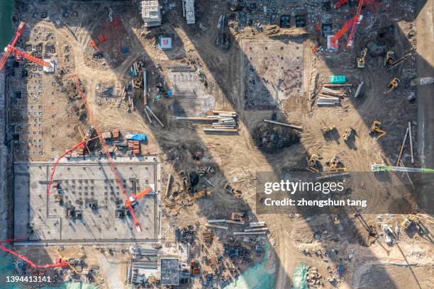 aerial view of construction site - building foundations stock pictures, royalty-free photos & images