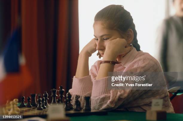 Twelve year old Hungarian chess prodigy Judith Polgar during a France-Hungary game.