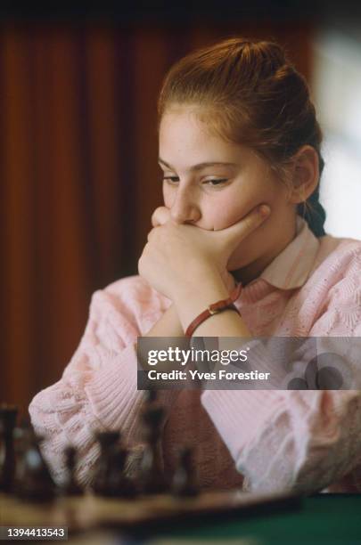 Twelve year old Hungarian chess prodigy Judith Polgar during a France-Hungary game.