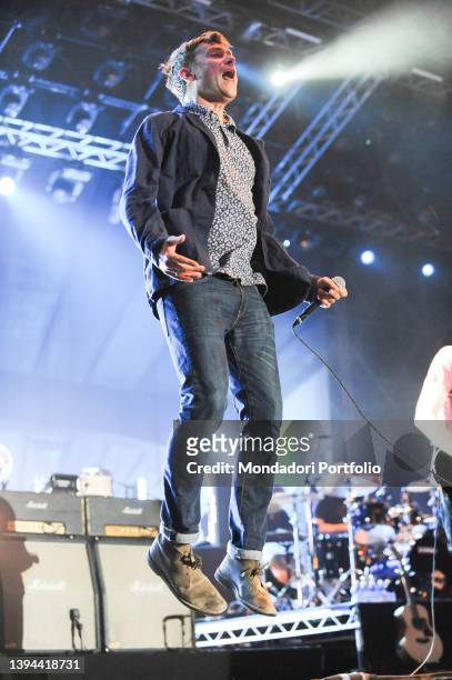 Singer Damon Albarn of the British musical group Blur performs live during a concert at the Rock festival in Rome, at the Capannelle Hippodrome. Rome...