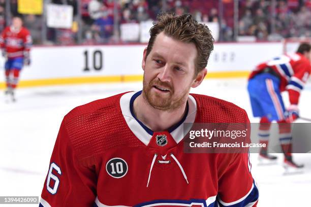 Jeff Petry of the Montreal Canadiens don the famous No. 10 as a ceremonial patch on their jerseys and wears no helmet to honor Guy Lafleur after him...