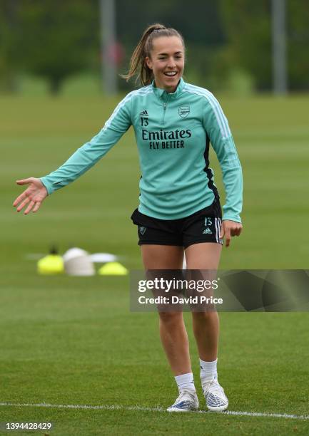 Lia Walti of Arsenal during the Arsenal Women's training session at London Colney on April 29, 2022 in St Albans, England.