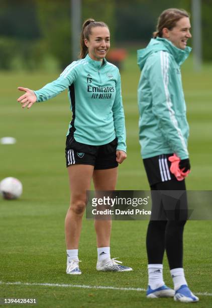 Lia Walti of Arsenal during the Arsenal Women's training session at London Colney on April 29, 2022 in St Albans, England.