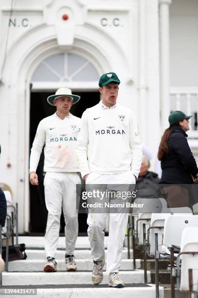 Josh Baker of Worcestershire walks out to field during the LV= Insurance County Championship match between Nottinghamshire and Worcestershire at...