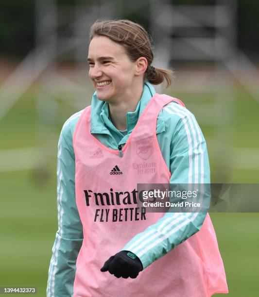 Vivianne Miedema of Arsenal during the Arsenal Women's training session at London Colney on April 29, 2022 in St Albans, England.