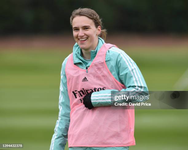 Vivianne Miedema of Arsenal during the Arsenal Women's training session at London Colney on April 29, 2022 in St Albans, England.