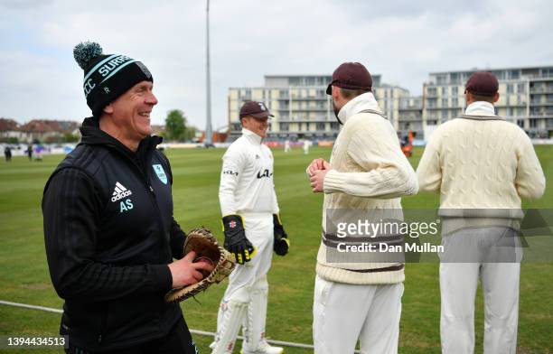 Alec Stewart, Director of Cricket of Surrey looks on during day two of the LV= Insurance County Championship match between Gloucestershire and Surrey...