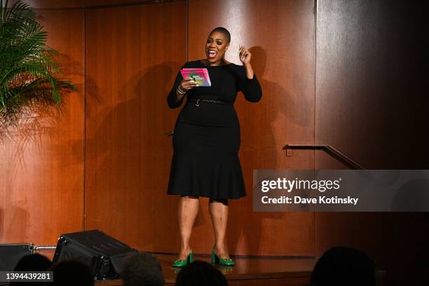 American political strategist and commentator, Symone D. Sanders speaks onstage at The Meteor and Gucci's Chime for Change Global Gender Equity...