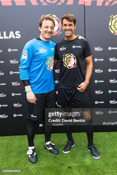 Cesar Sanchez and Xabi Prieto attend a charity football match to raise funds for Ucrania at Wanda Metropolitano Stadium on April 29, 2022 in Madrid,...