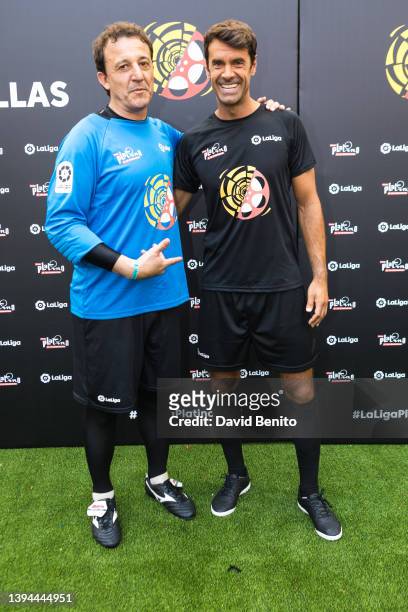 Cesar Sanchez and Xabi Prieto attend a charity football match to raise funds for Ucrania at Wanda Metropolitano Stadium on April 29, 2022 in Madrid,...