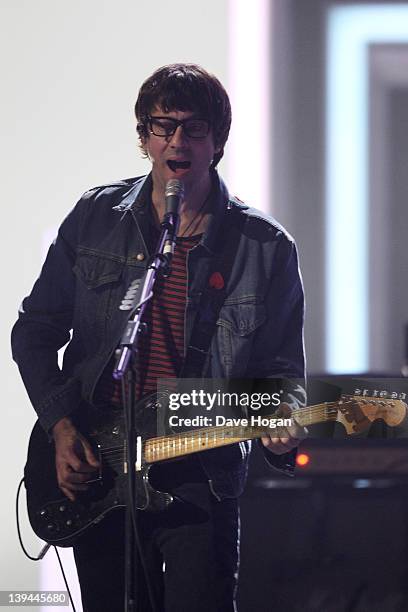 Graham Coxon of Blur performs at rehearsals for The Brit Awards 2012 at The O2 Arena on February 21, 2012 in London, England.