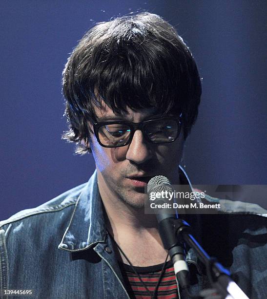 Graham Coxon of Blur performs during a dress rehearsal at the BRIT Awards 2012 held at O2 Arena on February 21, 2012 in London, England.