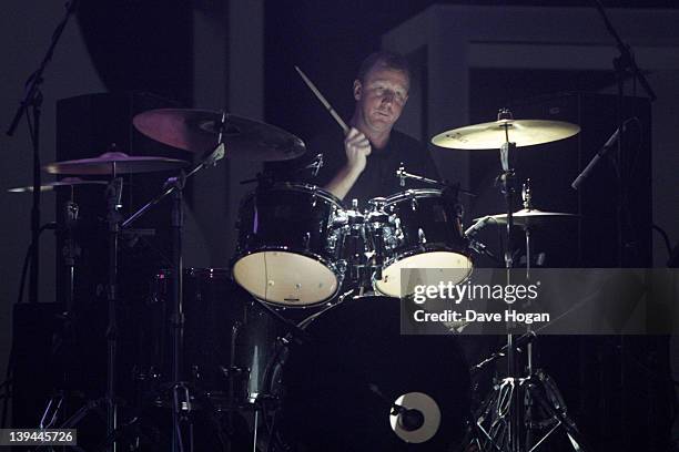 Dave Rowntree of Blur performs at rehearsals for The Brit Awards 2012 at The O2 Arena on February 21, 2012 in London, England.