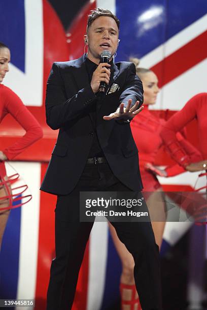 Olly Murs performs at rehearsals for The Brit Awards 2012 at The O2 Arena on February 21, 2012 in London, England.