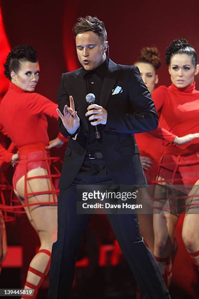 Olly Murs performs at rehearsals for The Brit Awards 2012 at The O2 Arena on February 21, 2012 in London, England.