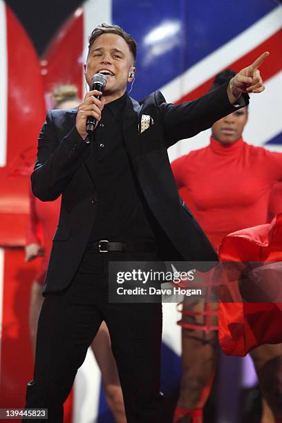 Olly Murs performs at rehearsals for The Brit Awards 2012 at The O2 Arena on February 21, 2012 in London, England.