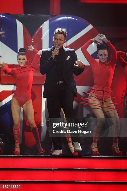 Olly Murs performs at rehearsals for The Brit Awards 2012 at The O2 Arena on February 21, 2012 in London, England.