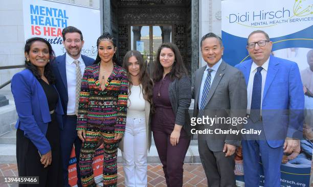 Councilmember Nithya Raman, CEO Didi Hirsch Dr. Jon Goldfinger, singer Jhene Aiko, Youth Ambassador Adia Fadaei, MTV's Laura Merton, and Council...