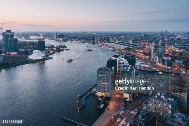 an elevated view of the amsterdam skyline - netherlands skyline stock pictures, royalty-free photos & images