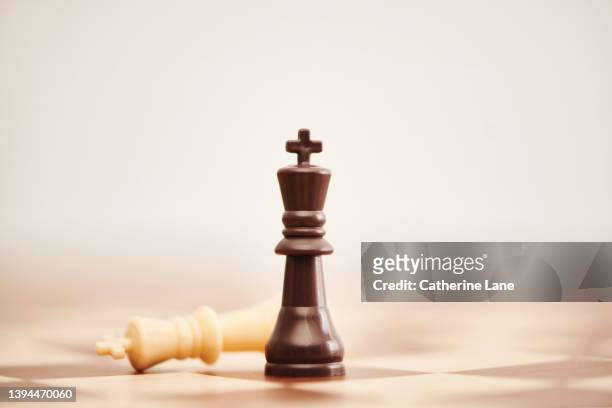 chess game with two king chess pieces. focus on single game piece. concept of strategy and competition - chess king stockfoto's en -beelden