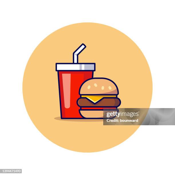 illustrazioni stock, clip art, cartoni animati e icone di tendenza di fast food hamburger soft drink - patatine fritte