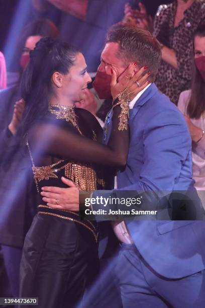 Amira Pocher and Oliver Pocher seen on stage during the 9th show of the 15th season of the television competition show "Let's Dance" at MMC Studios...