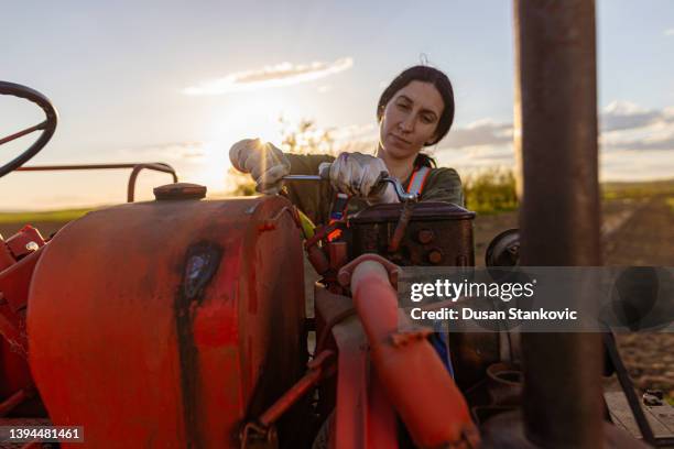 fixing tractor on a sunny day - tractor repair stock pictures, royalty-free photos & images