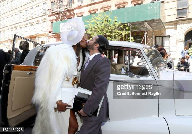 Naomi Campbell and Marc Jacobs attend the André Leon Talley Celebration of Life at The Abyssinian Baptist Church on April 29, 2022 in New York City.