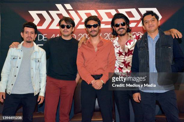 Edagr Macin, Rodolfo Guerrero, Juan Pablo Muñoz, Daniel Leon, and Manuel Uribe of Odisseo poses for photo during a press conference ahead of their...